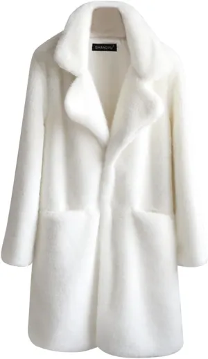 2023 Fuzzy Jackets Women Winter Long Sleeve Warm Button Down Trench Coat Soft Fleece Oversized Outwear with Pocket Overcoat