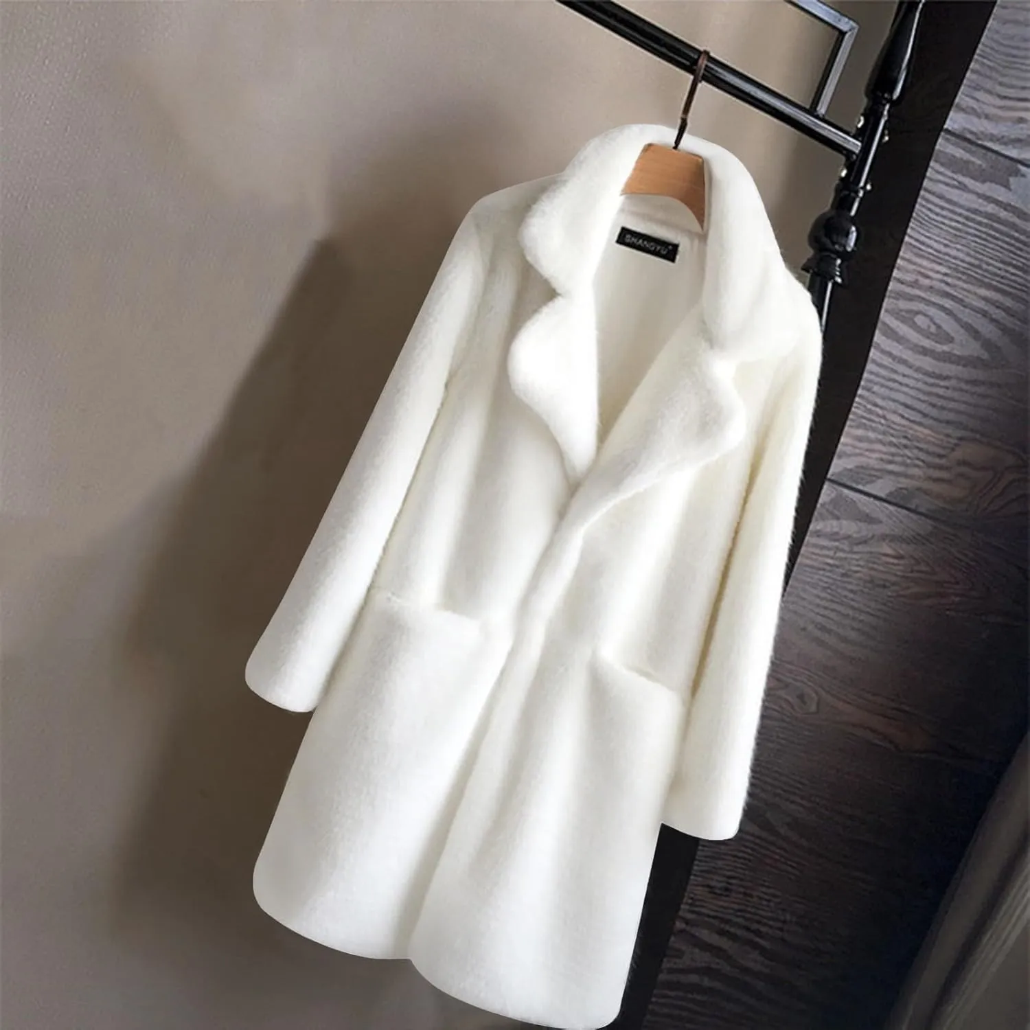 2023 Fuzzy Jackets Women Winter Long Sleeve Warm Button Down Trench Coat Soft Fleece Oversized Outwear with Pocket Overcoat