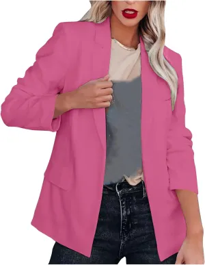 2024 Fall Blazers for Women Business Open Front Blazer Coat Casual Solid Lapel Buttonless Blazer Jacket with Pocket