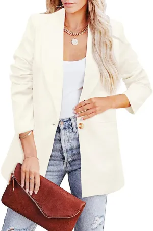 2024 Fall Business Blazers for Women Casual Solid Open Front Blazer Jackets Lapel Button Blazer Coat with Pockets