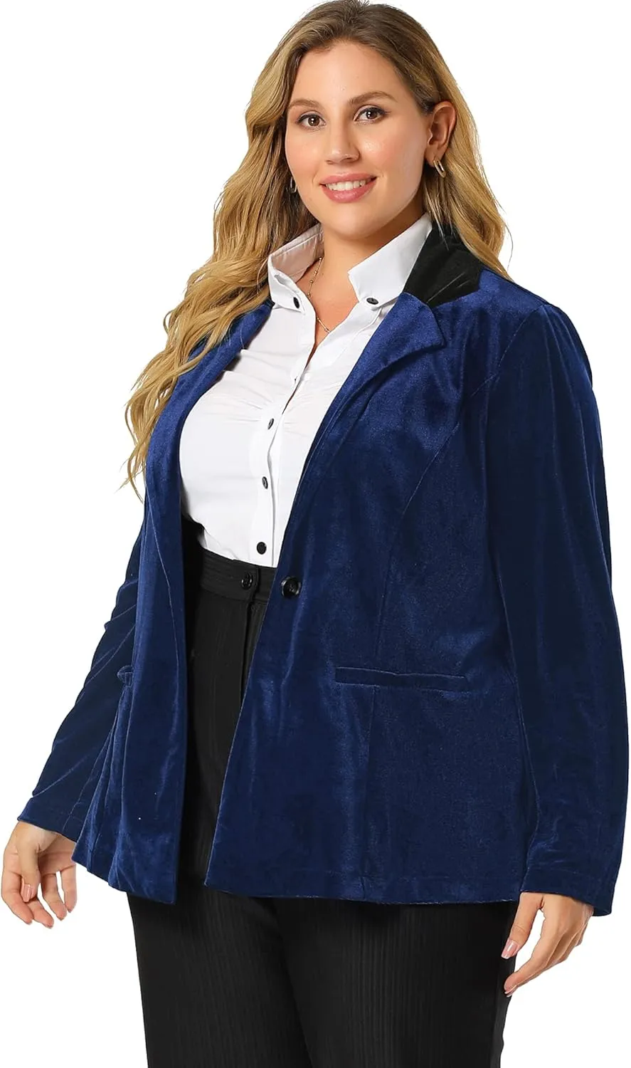 Agnes Orinda Plus Size Velvet Blazers Jackets for Women Casual Lapel Suit Office Work Blazer