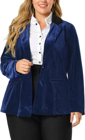 Agnes Orinda Plus Size Velvet Blazers Jackets for Women Casual Lapel Suit Office Work Blazer