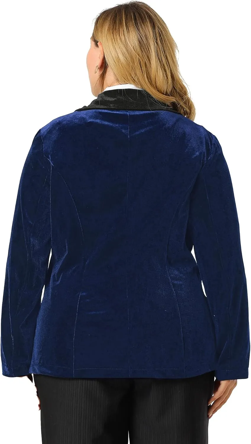Agnes Orinda Plus Size Velvet Blazers Jackets for Women Casual Lapel Suit Office Work Blazer