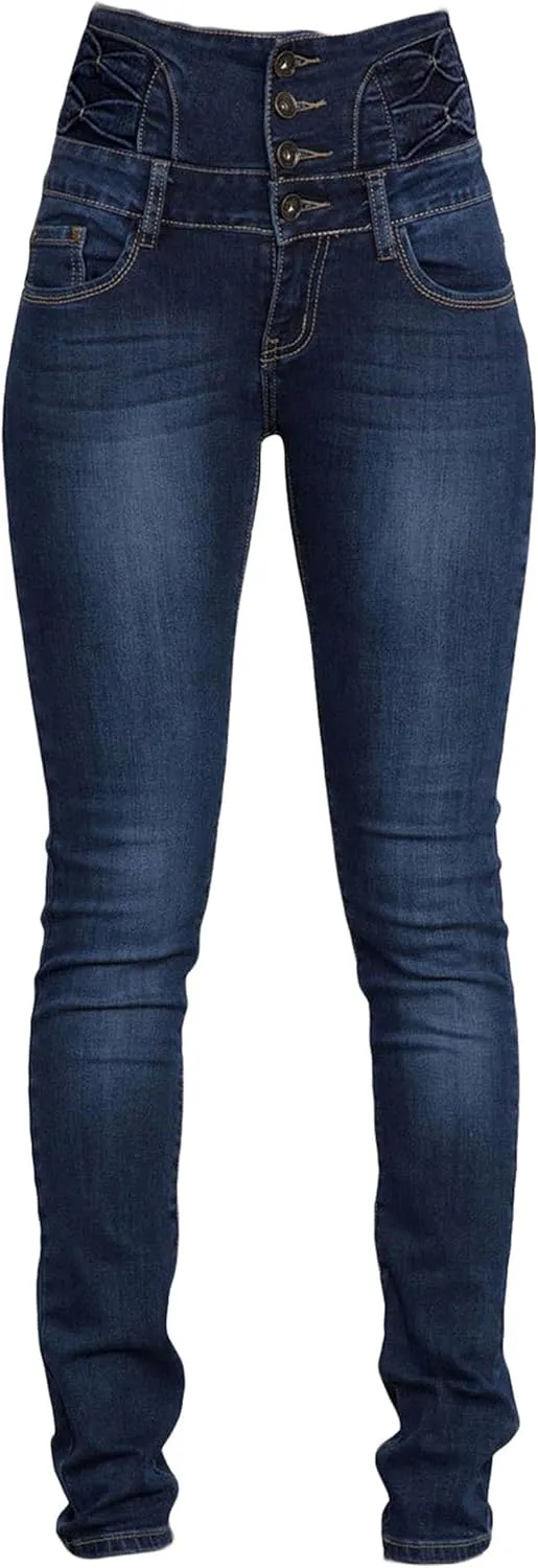 Andongnywell Flare Jeans Women High Rise Stretchy Skinny Jeans Butt Lifting Slim Fit Denim Pants Multiple Buttons Trouser
