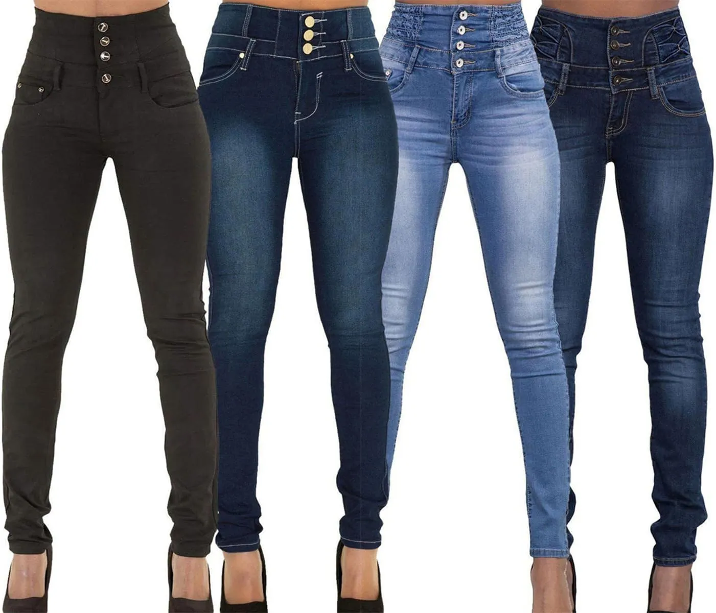 Andongnywell Flare Jeans Women High Rise Stretchy Skinny Jeans Butt Lifting Slim Fit Denim Pants Multiple Buttons Trouser