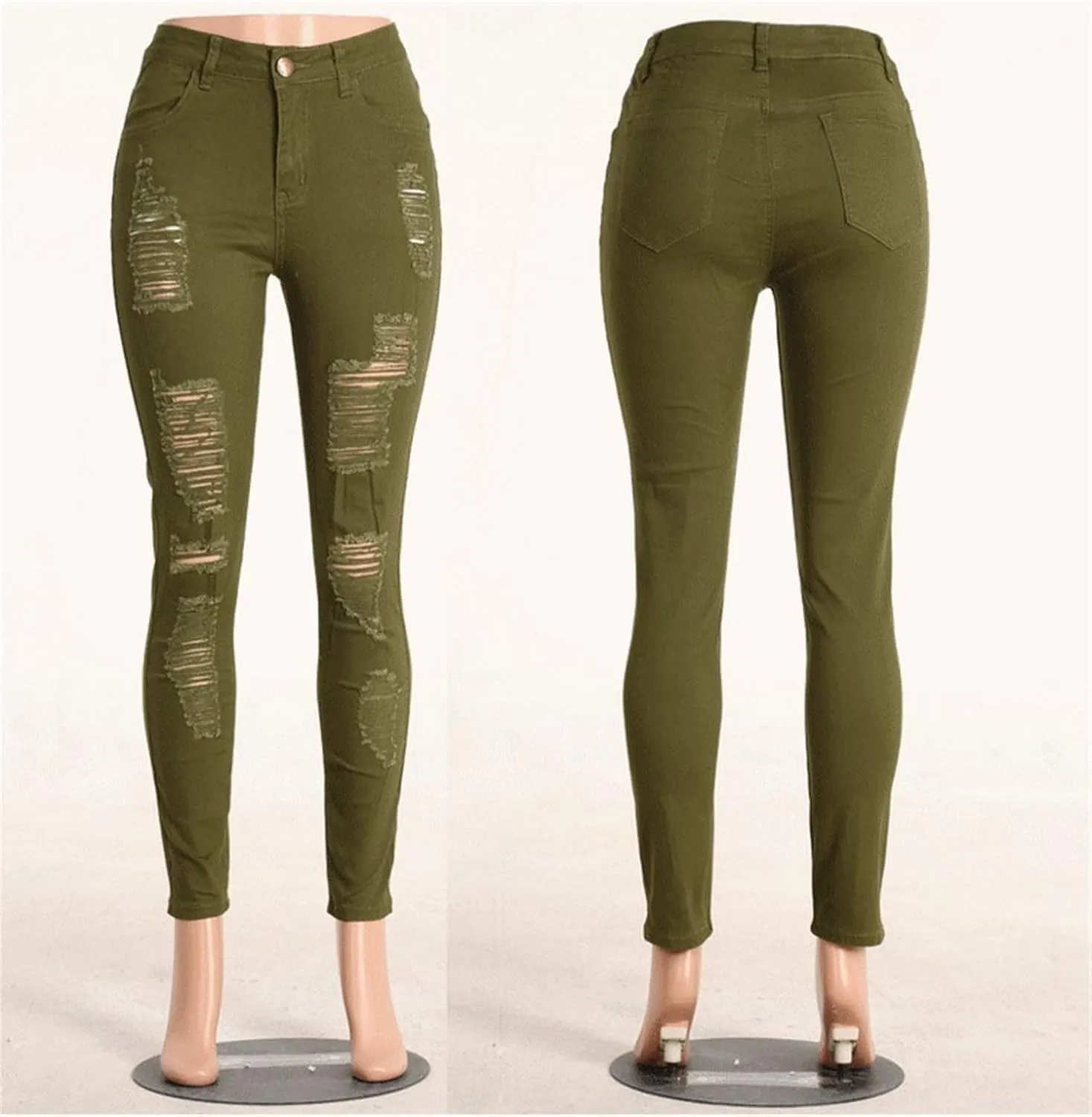 Andongnywell Ripped Hole Jeans Women High Waisted Slim Fit Stretch Denim Pants Skinny Jeans Jegging Distressed Trousers
