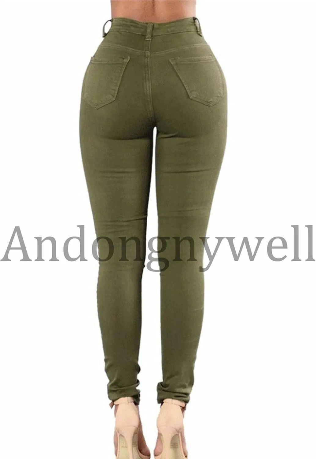 Andongnywell Ripped Hole Jeans Women High Waisted Slim Fit Stretch Denim Pants Skinny Jeans Jegging Distressed Trousers