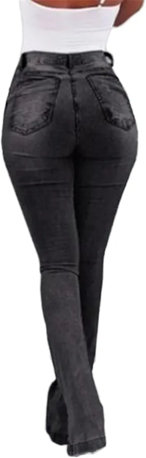 Andongnywell Skinny Ripped Bootcut Jeans Women High Waisted Slim Fit Flared Denim Pants Bell Bottom Trousers with Pockets