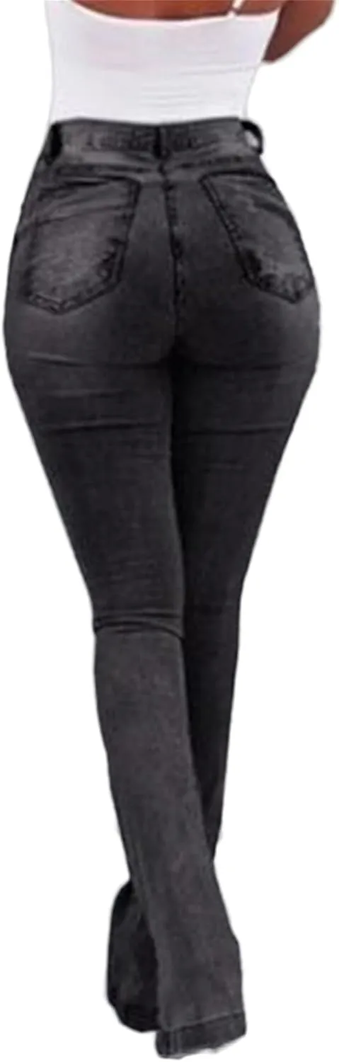 Andongnywell Skinny Ripped Bootcut Jeans Women High Waisted Slim Fit Flared Denim Pants Bell Bottom Trousers with Pockets