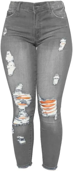 Andongnywell Women's Distressed Denim Skinny Jeans Butt Lift Ripped Jean Jegging High Waisted Stretch Pants with Holes