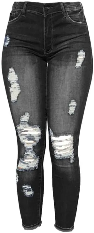 Andongnywell Women's Distressed Denim Skinny Jeans Butt Lift Ripped Jean Jegging High Waisted Stretch Pants with Holes