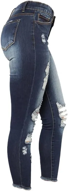 Andongnywell Women's Distressed Denim Skinny Jeans Butt Lift Ripped Jean Jegging High Waisted Stretch Pants with Holes