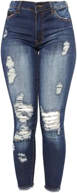 Andongnywell Women's Distressed Denim Skinny Jeans Butt Lift Ripped Jean Jegging High Waisted Stretch Pants with Holes