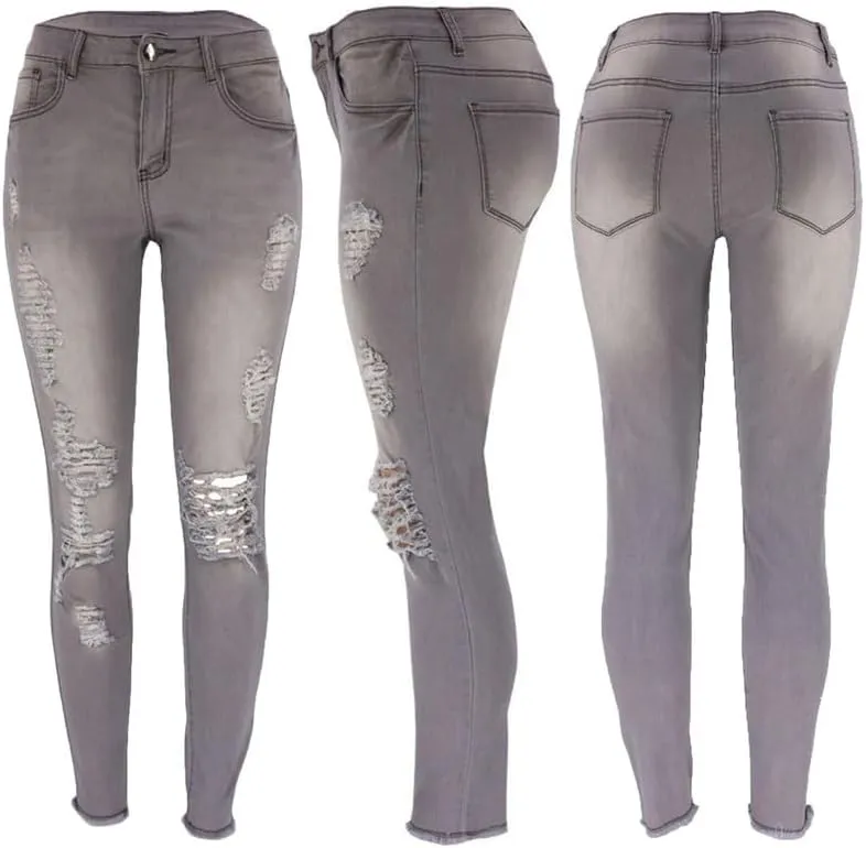 Andongnywell Women's Distressed Denim Skinny Jeans Butt Lift Ripped Jean Jegging High Waisted Stretch Pants with Holes