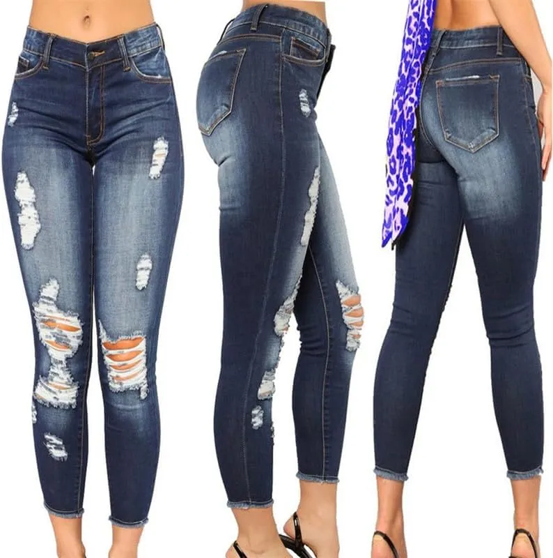 Andongnywell Women's Distressed Denim Skinny Jeans Butt Lift Ripped Jean Jegging High Waisted Stretch Pants with Holes