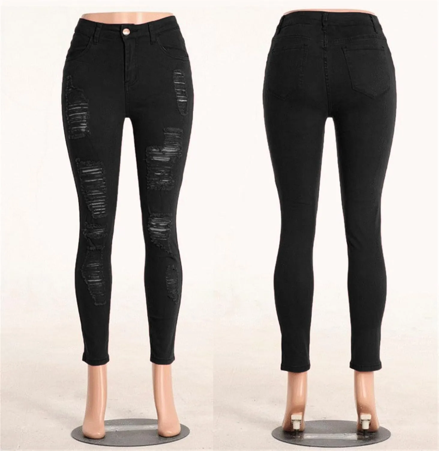 Andongnywell Women's Skinny Distressed Jeans Sexy Ripped Hole Jeans High Waisted Slim Fit Stretch Denim Pants Trousers