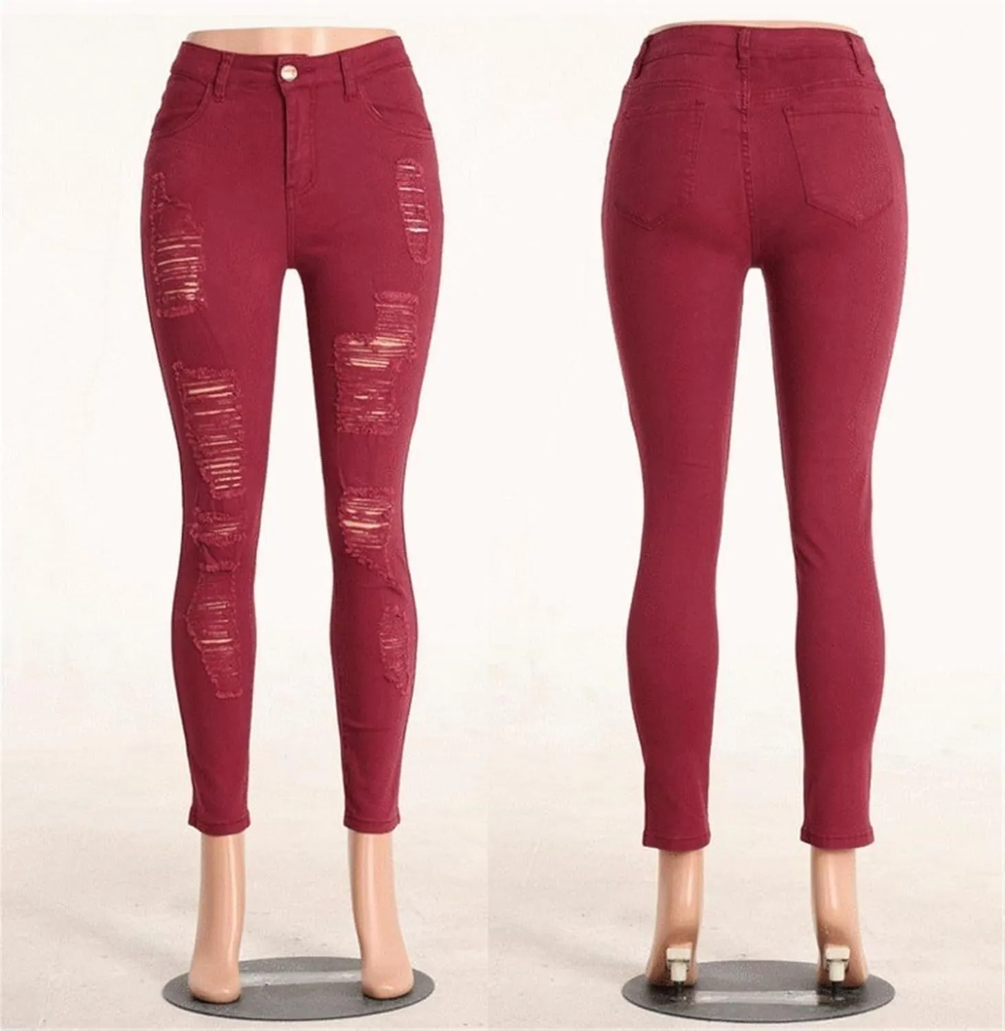 Andongnywell Women's Skinny Distressed Jeans Sexy Ripped Hole Jeans High Waisted Slim Fit Stretch Denim Pants Trousers