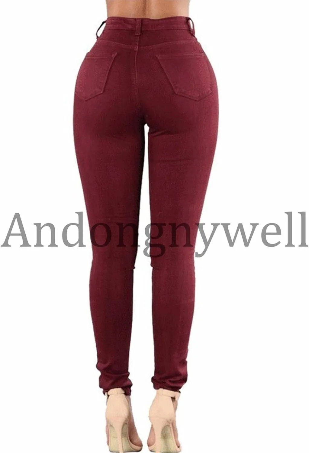 Andongnywell Women's Skinny Distressed Jeans Sexy Ripped Hole Jeans High Waisted Slim Fit Stretch Denim Pants Trousers