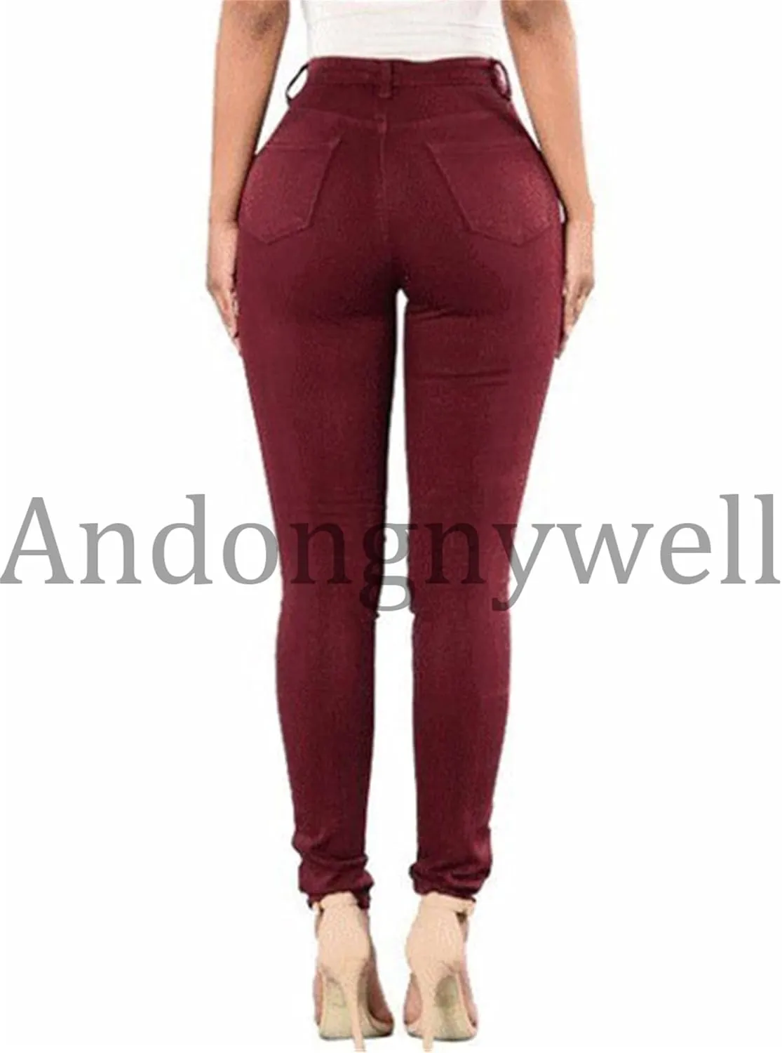 Andongnywell Women's Skinny Distressed Jeans Sexy Ripped Hole Jeans High Waisted Slim Fit Stretch Denim Pants Trousers