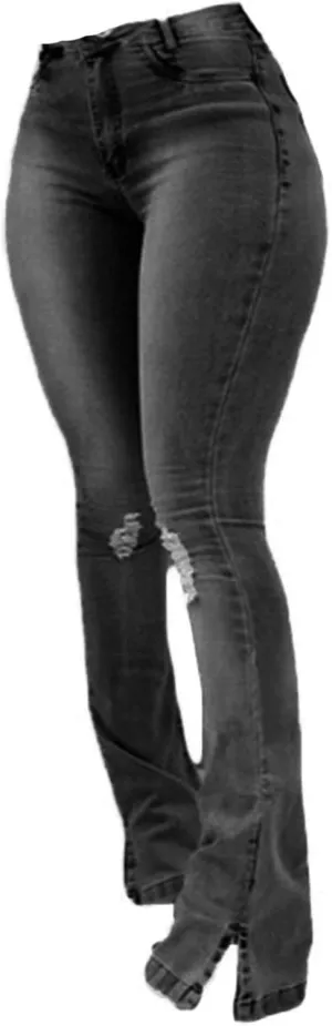 Andongnywell Women's Skinny Ripped Bell Bottom Jeans High Waisted Slim Fit Flared Denim Pants Bootcut Trousers with Pockets