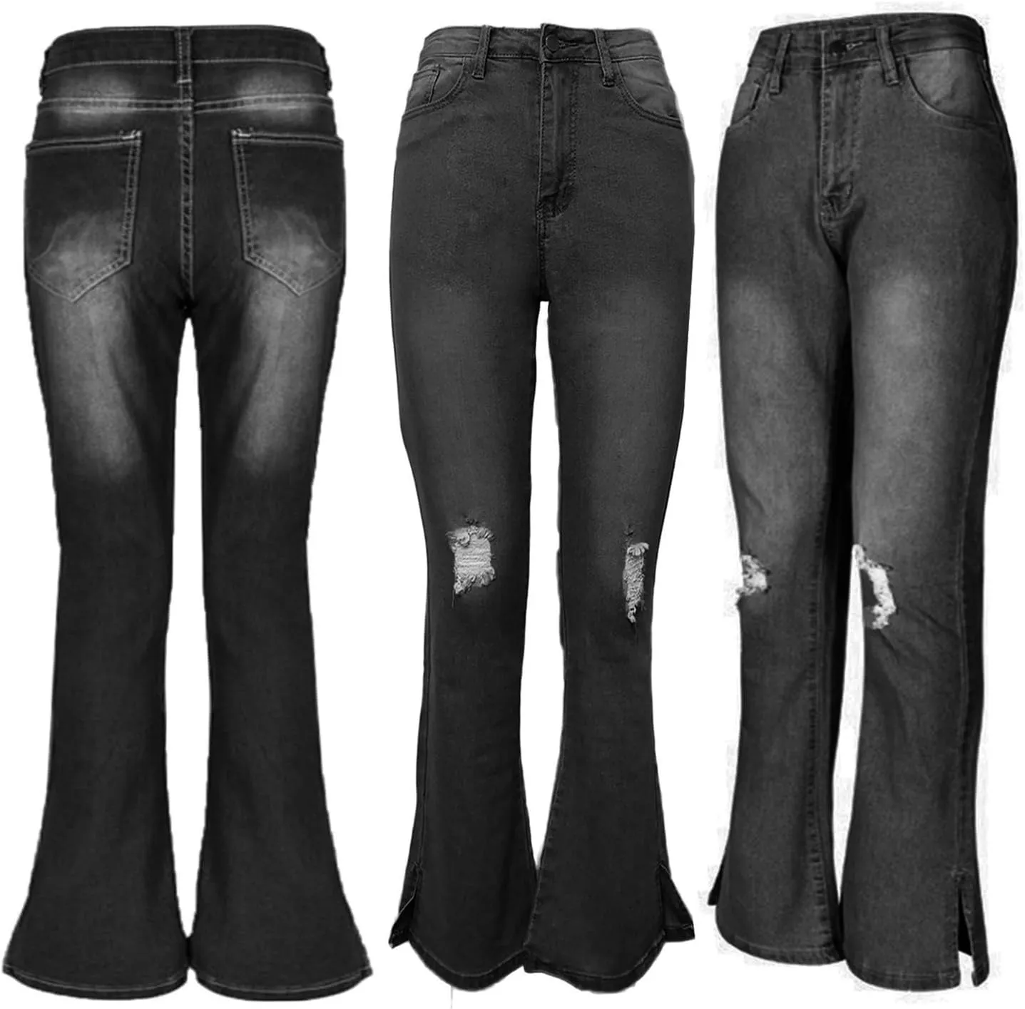 Andongnywell Women's Skinny Ripped Bell Bottom Jeans High Waisted Slim Fit Flared Denim Pants Bootcut Trousers with Pockets