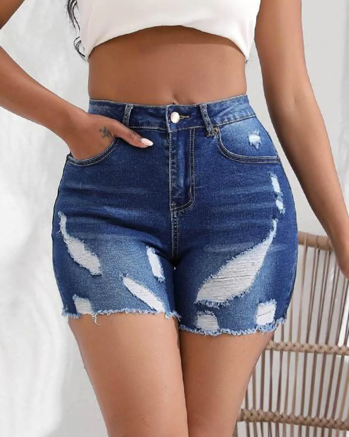 Atditama Women's Stretch Denim Jean Shorts Ripped Curved Fitted Summer Casual Shorts for Women High Waisted