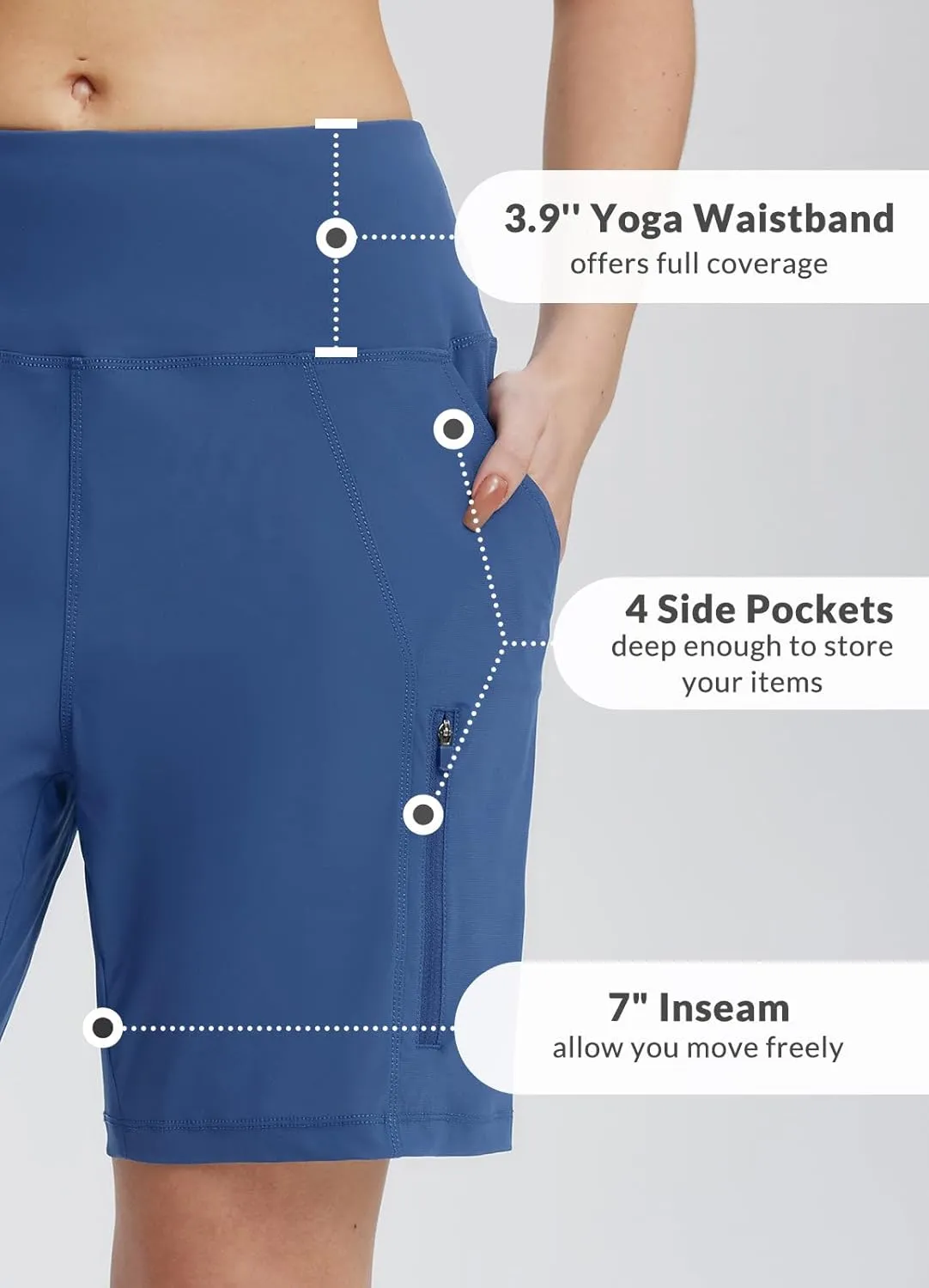 baleaf Women's Athletic Shorts 7 Inch Long Hiking Shorts High Waist Pockets
