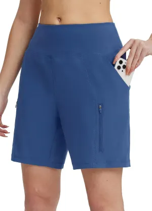 baleaf Women's Athletic Shorts 7 Inch Long Hiking Shorts High Waist Pockets