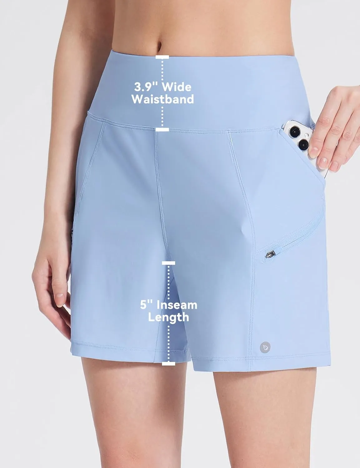 baleaf Women's Athletic Shorts 7 Inch Long Hiking Shorts High Waist Pockets