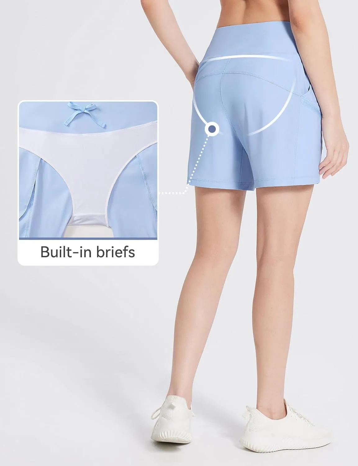 baleaf Women's Athletic Shorts 7 Inch Long Hiking Shorts High Waist Pockets