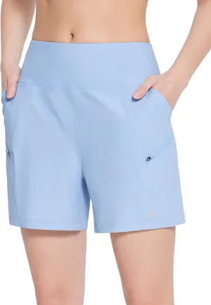 baleaf Women's Athletic Shorts 7 Inch Long Hiking Shorts High Waist Pockets