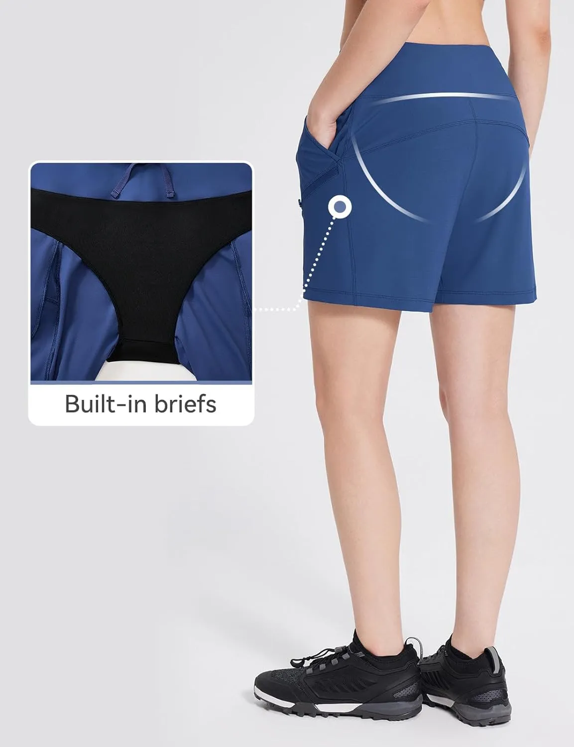baleaf Women's Athletic Shorts 7 Inch Long Hiking Shorts High Waist Pockets