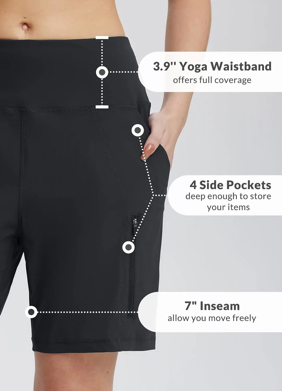 baleaf Women's Athletic Shorts 7 Inch Long Hiking Shorts High Waist Pockets