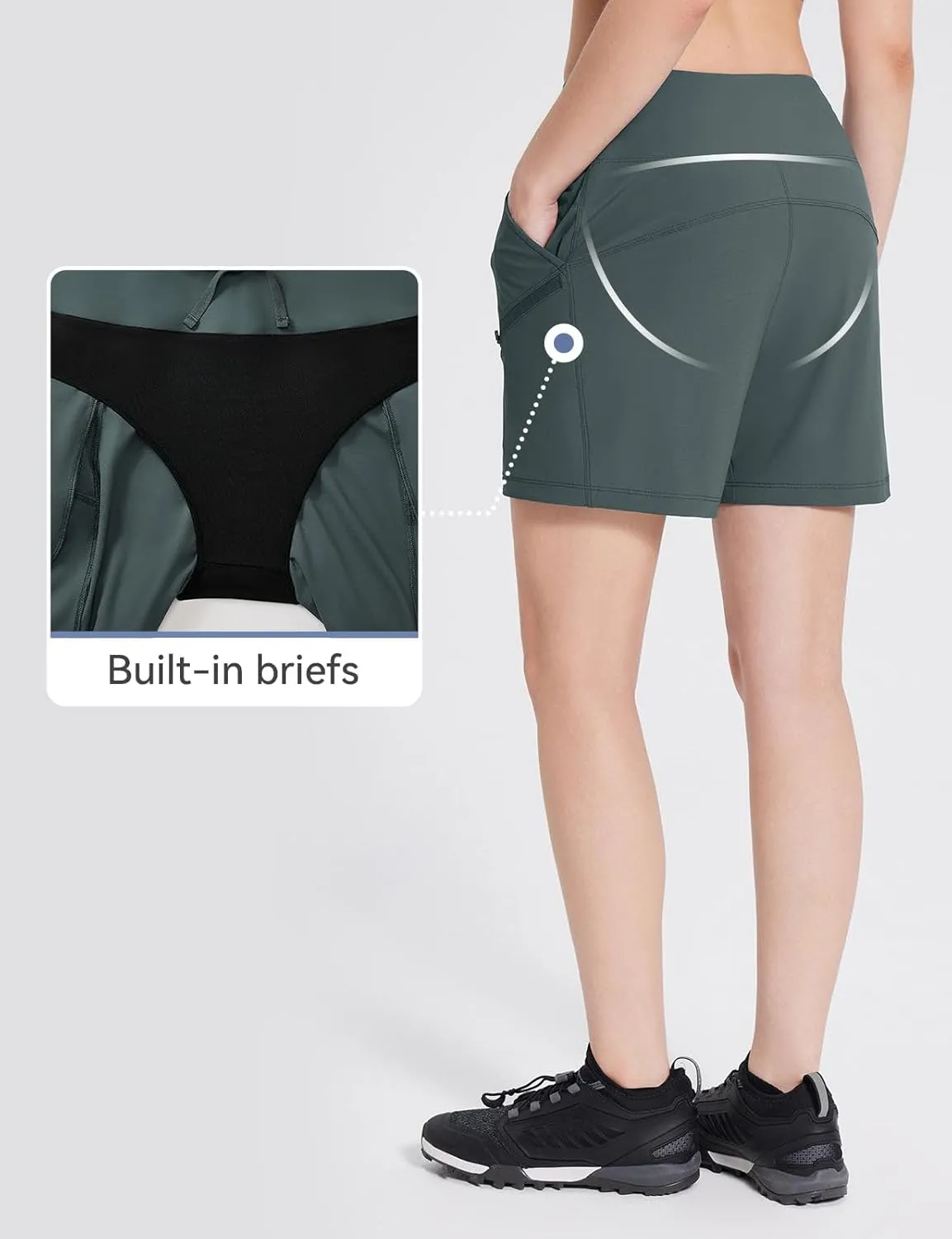 baleaf Women's Athletic Shorts 7 Inch Long Hiking Shorts High Waist Pockets