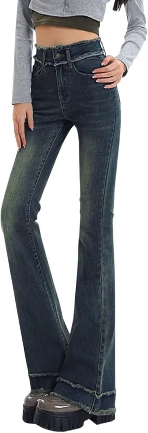 Barrel Jeans Women Solid Color Micro Small Pants Show Skinny High Waisted Skinny Flared high Waisted Jeans with Pockets