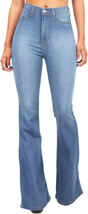 Bell Bottom Jeans for Women High Waisted Stretchy Flare Jeans Pull On Boot Cut Pant Casual Cropped Classic Trouser