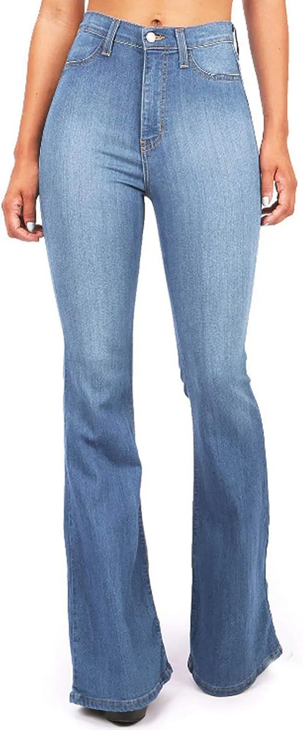 Bell Bottom Jeans for Women High Waisted Stretchy Flare Jeans Pull On Boot Cut Pant Casual Cropped Classic Trouser