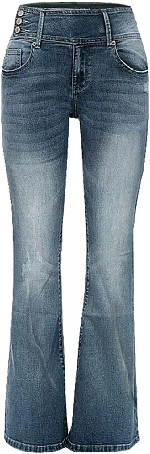 Bell Bottom Jeans for Women Slim Wide Leg Denim Pants Trendy High Waisted Stretchy Skinny Jeans Casual Trousers