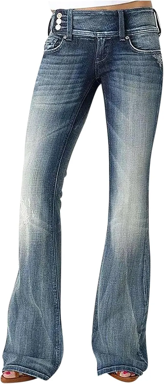 Bell Bottom Jeans for Women Slim Wide Leg Denim Pants Trendy High Waisted Stretchy Skinny Jeans Casual Trousers