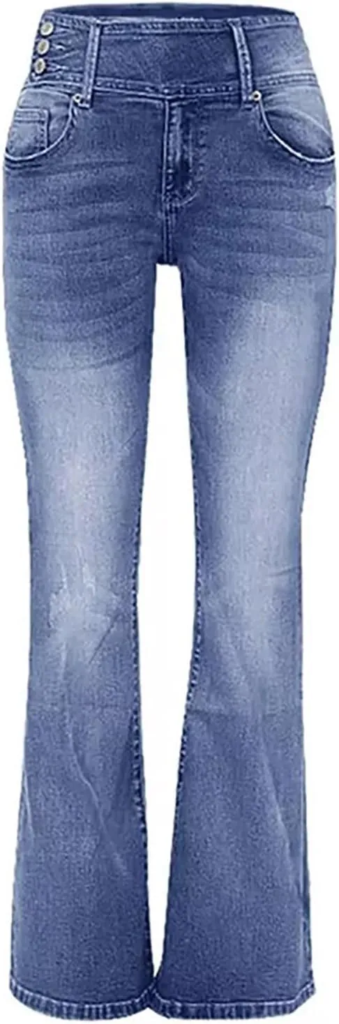 Bell Bottom Jeans for Women Slim Wide Leg Denim Pants Trendy High Waisted Stretchy Skinny Jeans Casual Trousers