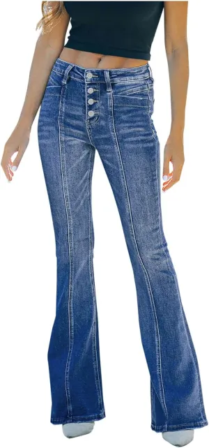 Bell Bottom Jeans for Women Slim Wide Leg Denim Pants Trendy High Waisted Stretchy Skinny Jeans Casual Trousers