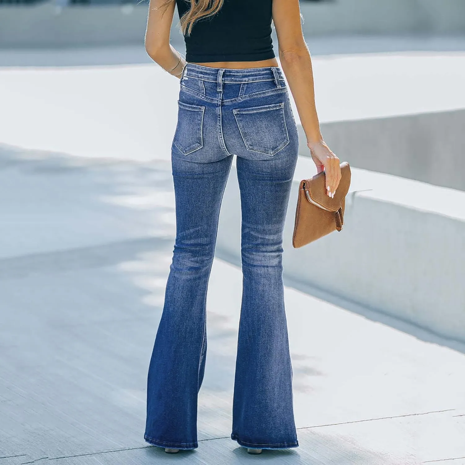 Bell Bottom Jeans for Women Slim Wide Leg Denim Pants Trendy High Waisted Stretchy Skinny Jeans Casual Trousers