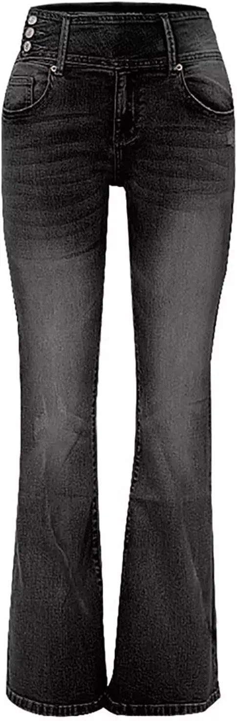 Bell Bottom Jeans for Women Slim Wide Leg Denim Pants Trendy High Waisted Stretchy Skinny Jeans Casual Trousers