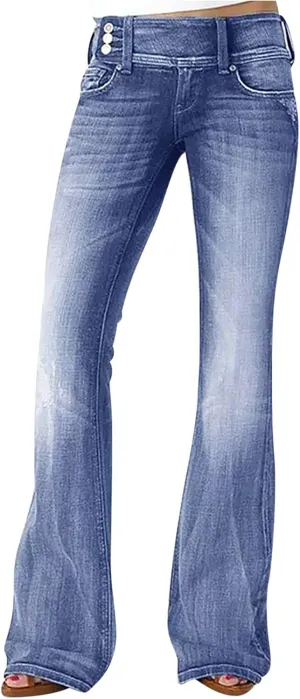Bell Bottom Jeans for Women Slim Wide Leg Denim Pants Trendy High Waisted Stretchy Skinny Jeans Casual Trousers