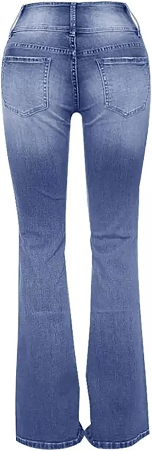 Bell Bottom Jeans for Women Slim Wide Leg Denim Pants Trendy High Waisted Stretchy Skinny Jeans Casual Trousers