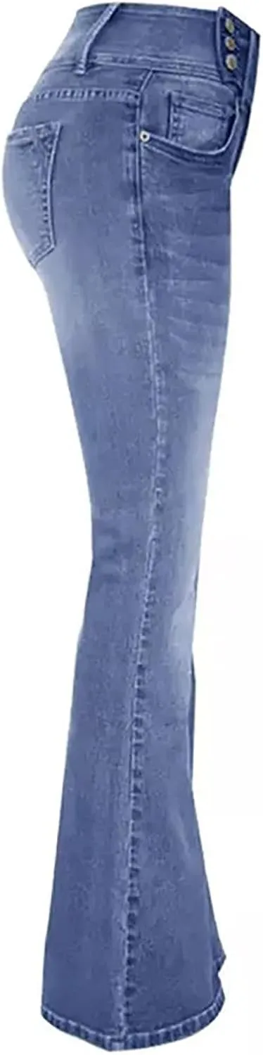 Bell Bottom Jeans for Women Slim Wide Leg Denim Pants Trendy High Waisted Stretchy Skinny Jeans Casual Trousers