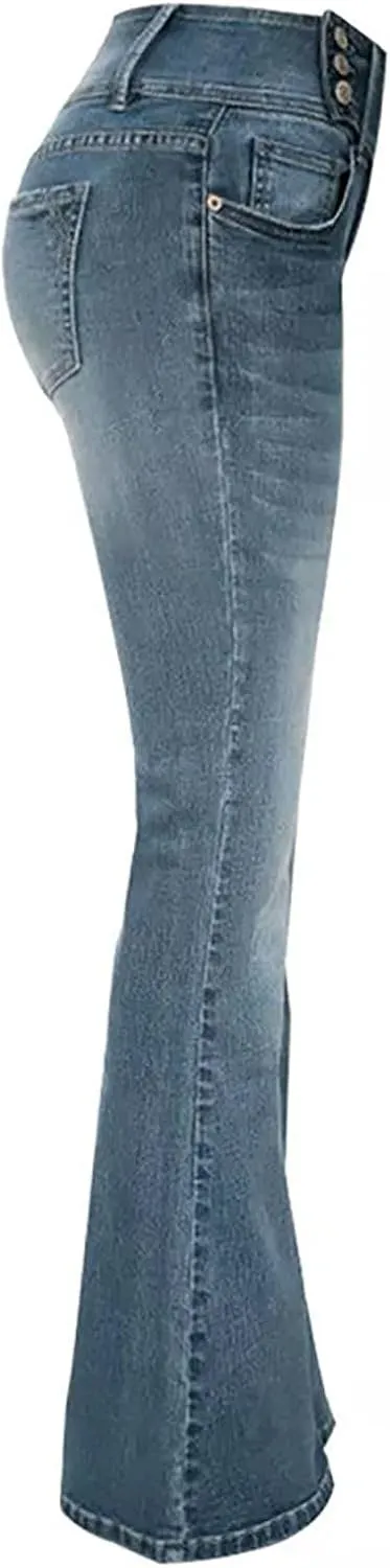 Bell Bottom Jeans for Women Slim Wide Leg Denim Pants Trendy High Waisted Stretchy Skinny Jeans Casual Trousers