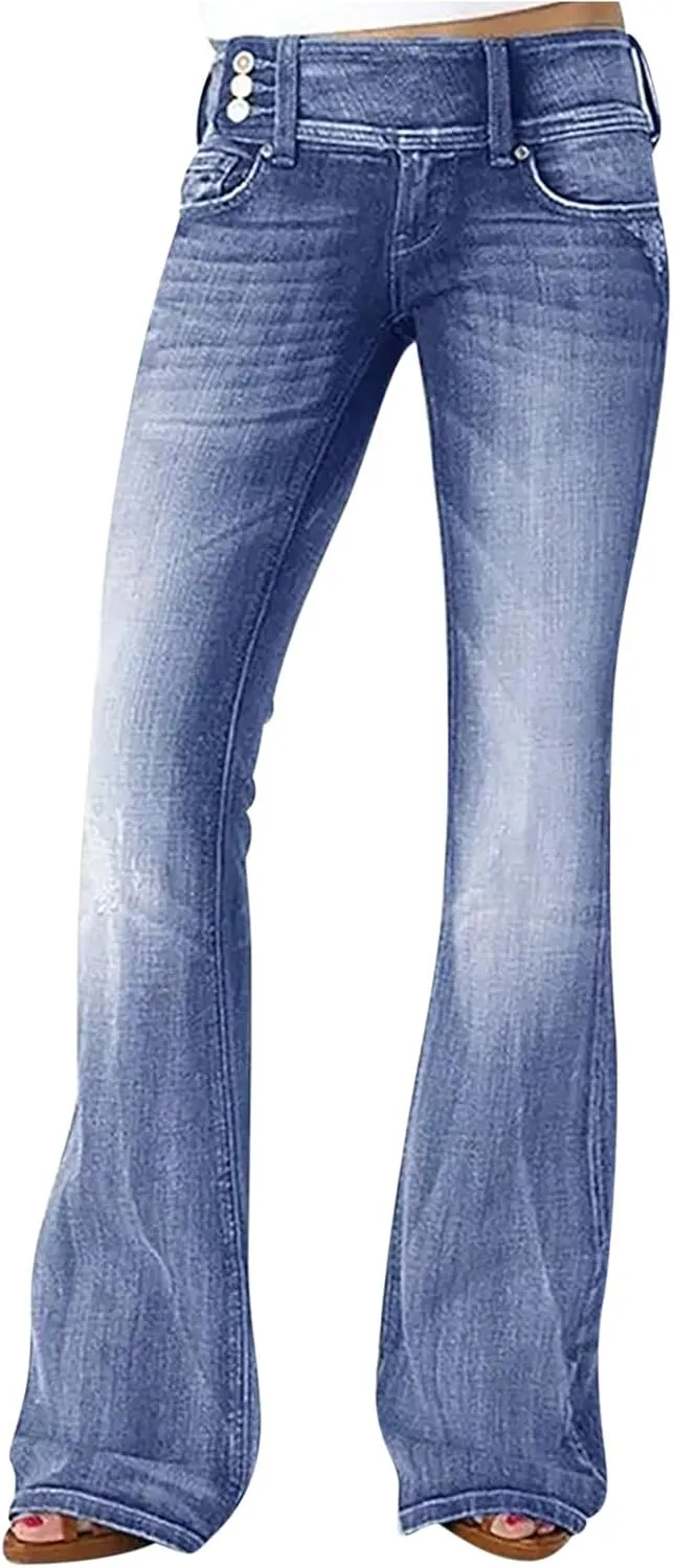 Bell Bottom Jeans for Women Slim Wide Leg Denim Pants Trendy High Waisted Stretchy Skinny Jeans Casual Trousers