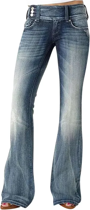 Bell Bottom Jeans for Women Slim Wide Leg Denim Pants Trendy High Waisted Stretchy Skinny Jeans Casual Trousers