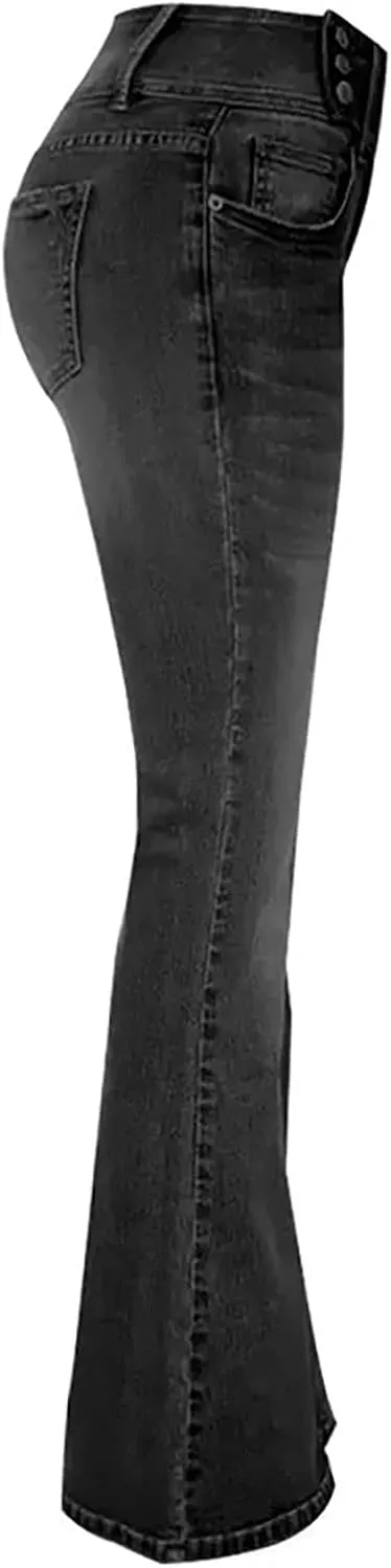 Bell Bottom Jeans for Women Slim Wide Leg Denim Pants Trendy High Waisted Stretchy Skinny Jeans Casual Trousers